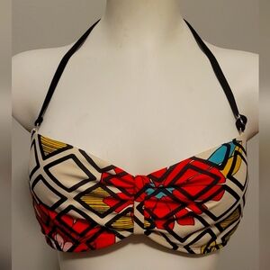 Medium * Bikini Top * Halter Top Strapless * Geometric Red Blue Yellow * Tie